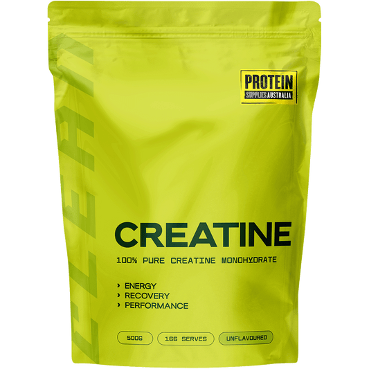 500g tub of Protein Supplies Australia Creatine Monohydrate Unflavoured, a pure micronised vegan-friendly supplement.