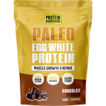 400g tub of Protein Supplies Australia Chocolate Paleo Egg White Protein powder with a clean, dark label.