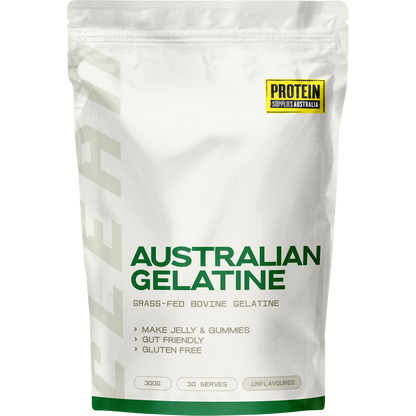 300g bag of Protein Supplies Australia Australian Gelatine Unflavoured, a pasture-raised bovine protein powder.