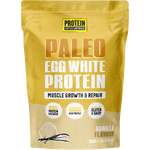 Protein Supplies Australia Paleo Egg White Protein Vanilla 900g tub with a natural vanilla bean illustration.