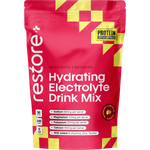 240g pouch of Protein Supplies Australia Restore Electrolyte Drink Mix in Raspberry Lemonade flavor.