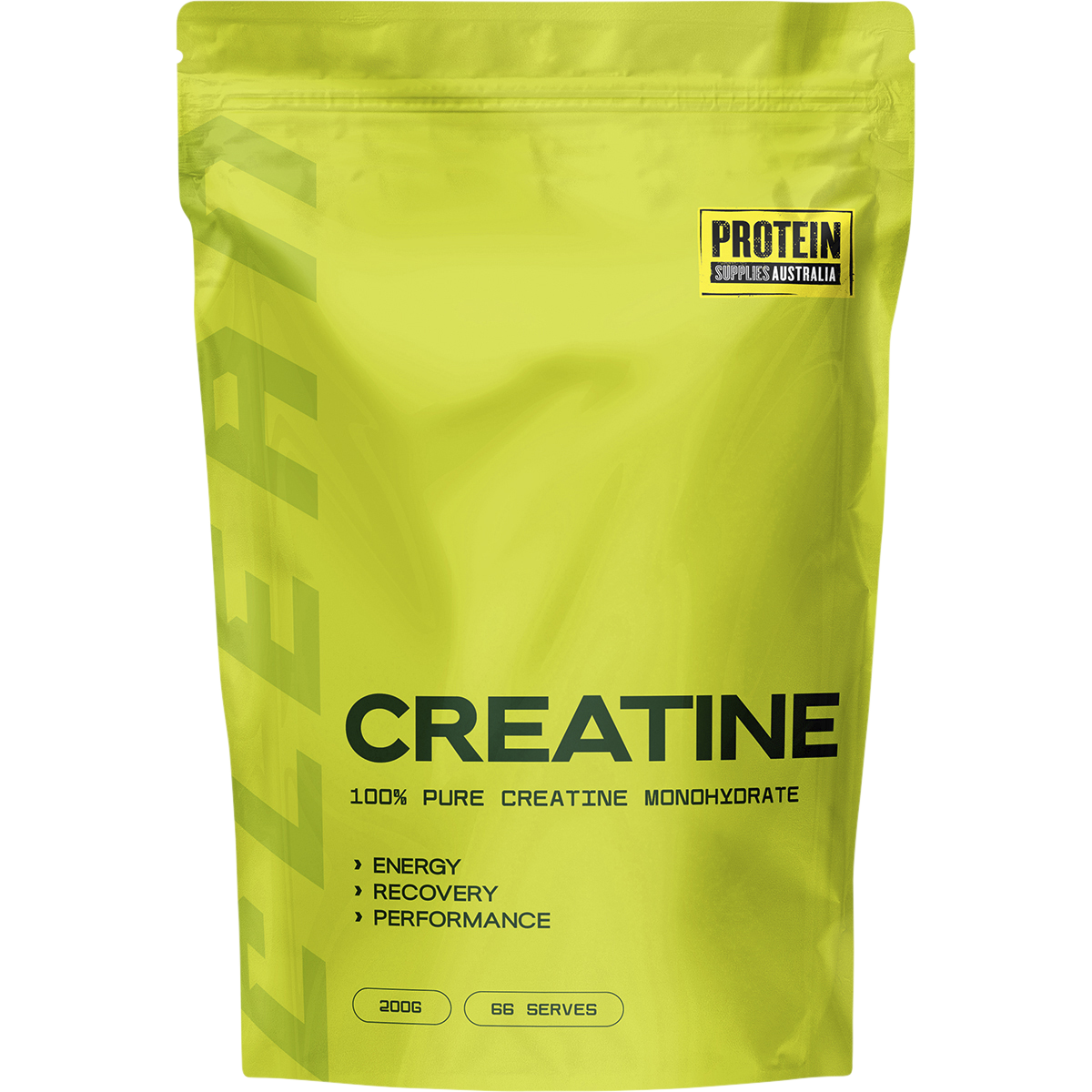 200g tub of Protein Supplies Australia Creatine Monohydrate Pure, a white powder supplement for strength and recovery.