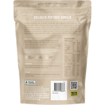 Rear view of Collagen Peptides Vanilla 500g tub with nutritional information, ingredients, and directions for use.