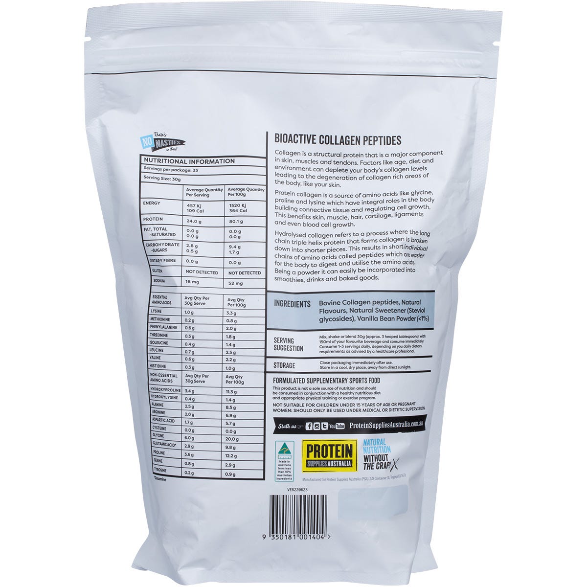 Protein Supplies Australia Collagen Vanilla 1kg