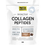 500g tub of Protein Supplies Australia Chocolate Collagen Peptides featuring a brown and white label.