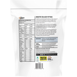 Back view of a 500g tub of Protein Supplies Australia Chocolate Collagen Peptides with nutritional information.