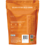 Back of Protein Supplies Australia Salted Caramel Collagen Peptides 500g tub with nutritional facts and ingredients.