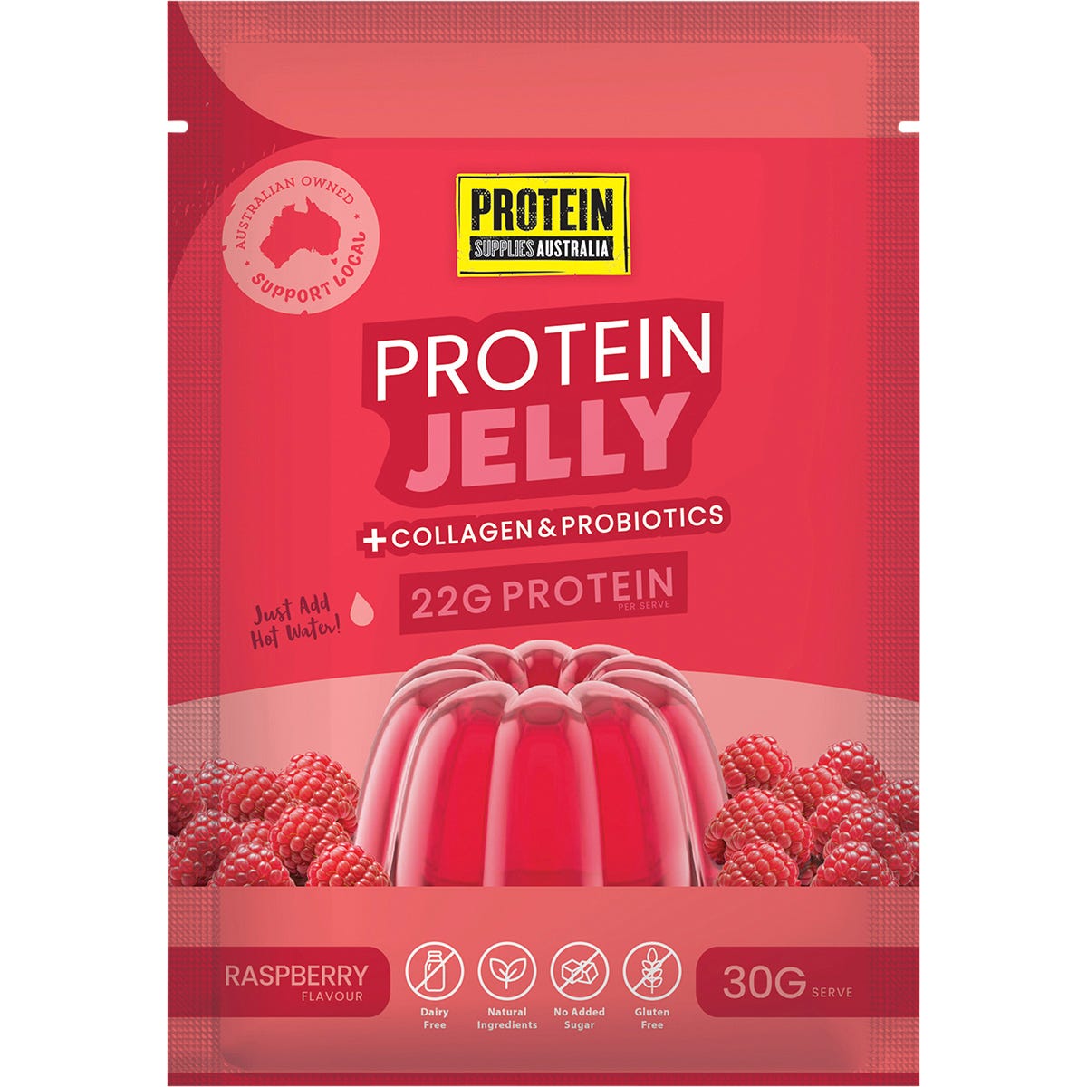Protein Supplies Australia Protein Jelly with Collagen Raspberry 30g (Pack of 12)