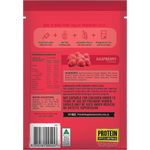 Back of a 30g Raspberry Protein Jelly with Collagen sachet showing nutritional information and preparation instructions.