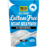 1kg tub of Protein Supplies Australia Lactose Free Instant Milk Powder with blue and white branding.
