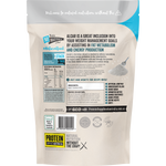 Back label of Protein Supplies Australia ALCAR 200g tub with nutritional info and directions on a blue and white background.