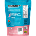 Back of a Protein Supplies Australia WPI Strawberry 500g bag showing nutritional information and ingredients.