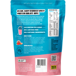 Back of 1kg Protein Supplies Australia Strawberry WPI bag showing nutritional facts and ingredients on a white background.