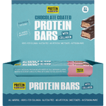 Retail display box for 12 Protein Supplies Australia Berry Cheesecake collagen protein bars on a white background.