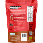Back of a 500g bag of Protein Supplies Australian Whey Protein Chocolate showing nutritional info and ingredients.