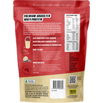 Back of a 500g bag of Protein Supplies Australia Vanilla Whey Protein showing nutritional facts and ingredients.