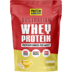 1kg bag of Protein Supplies Australia Australian Whey Protein in Banana flavor with a yellow and white label.