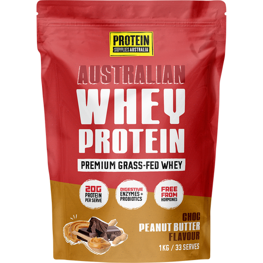 500g bag of Protein Supplies Australia Australian Whey Protein in Choc Peanut Butter flavor.