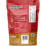 Back of a 500g bag of Australian Whey Protein in Choc Peanut Butter flavor featuring nutritional facts and ingredients.