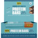 Retail display box of 12 Chocolate Hazelnut Collagen Protein Bars on a white background.