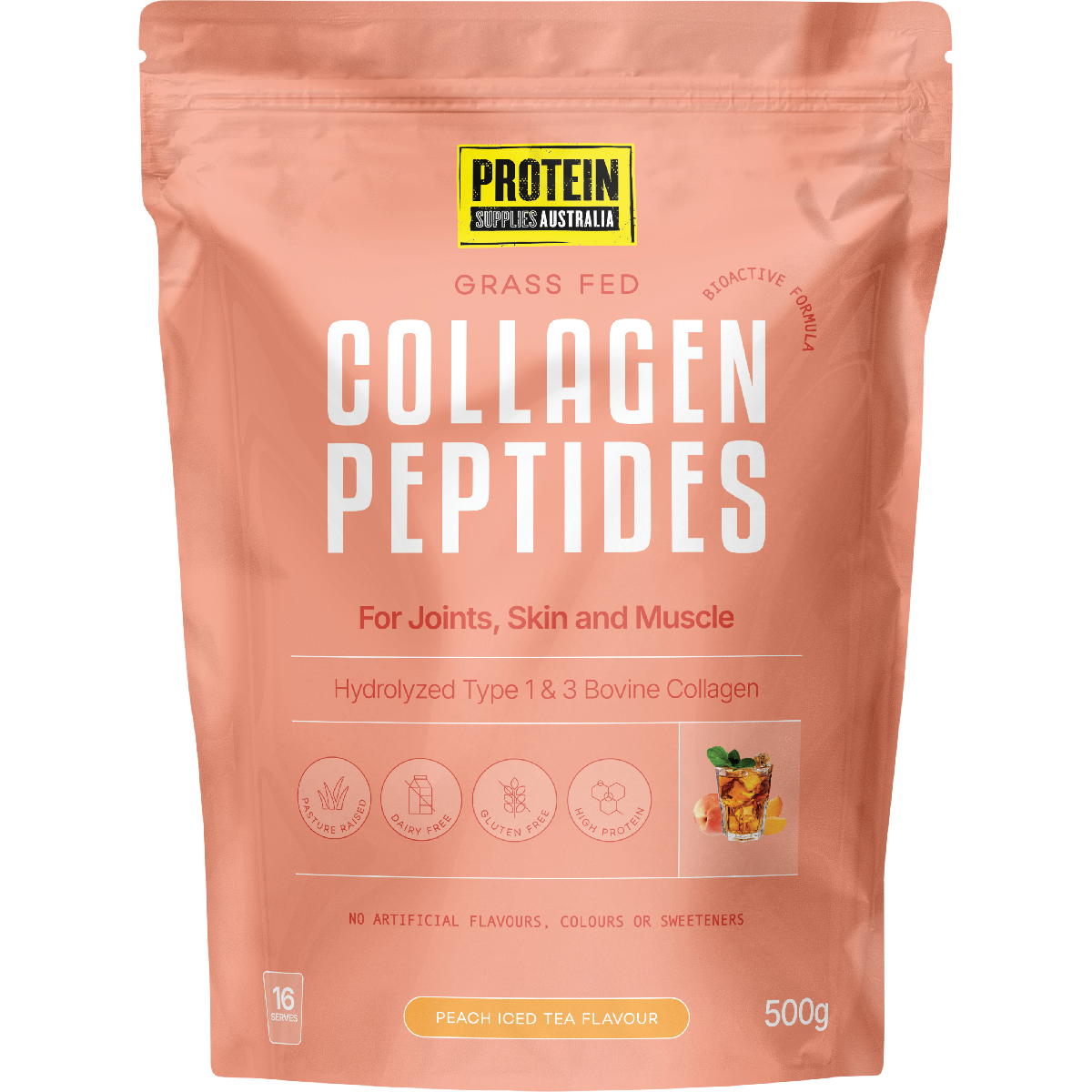 Protein Supplies Australia Collagen Peptides Peach Iced Tea 500g