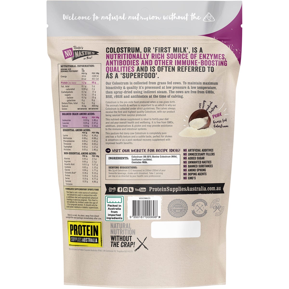 Protein Supplies Australia Colostrum Grass Fed Pure 200g