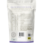Back of a Protein Supplies Australia Grass Fed Colostrum tub showing nutritional information and directions.