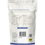 Back of 100g pouch of Protein Supplies Australia Magnesium Glycinate powder with nutritional and ingredient information.