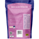 The back of a purple stand-up pouch of Verbeck Marine Collagen Peptides Pure, showing product information, ingredients, nutrition facts, and a barcode.