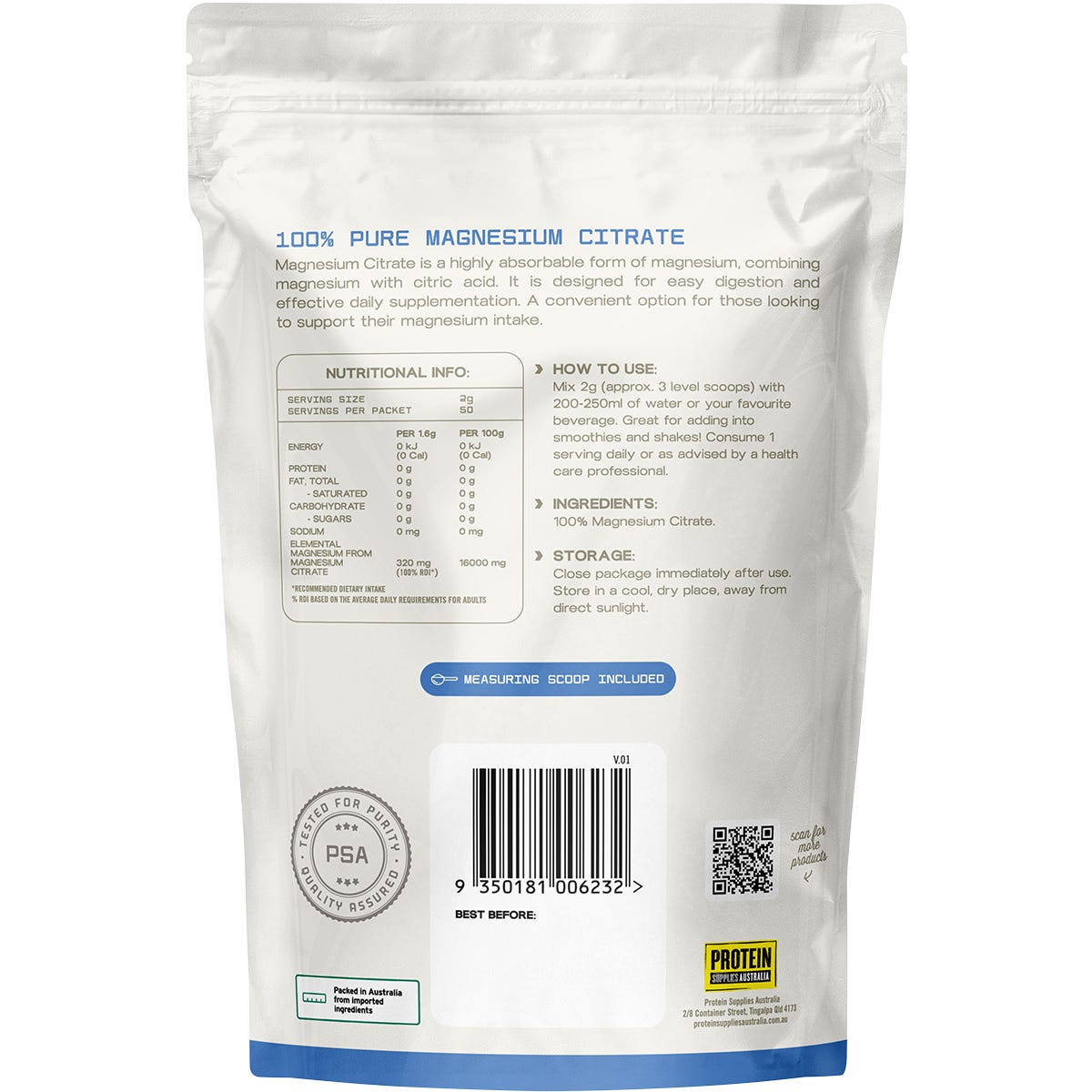 Protein Supplies Australia Magnesium Citrate 100g