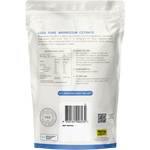 Back of a 100g Protein Supplies Australia Magnesium Citrate pouch with nutritional information and directions.