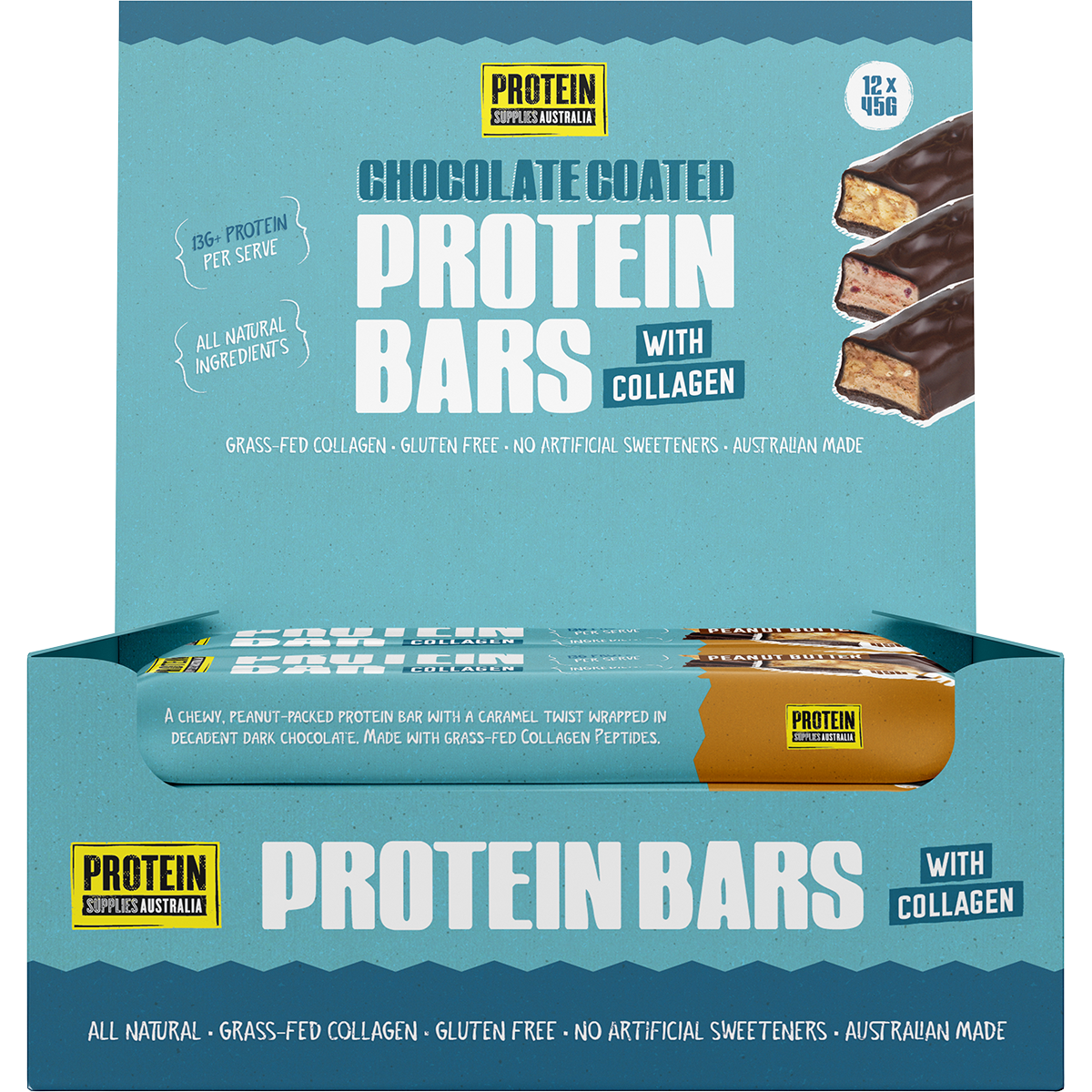 Protein Supplies Australia Protein Bar with Collagen Choc Peanut Butter 45g (Pack of 12)