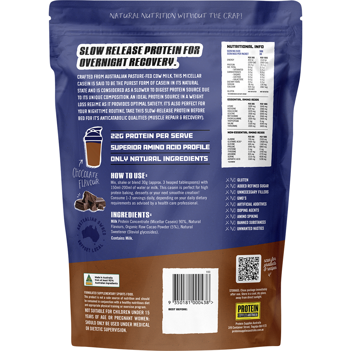 Protein Supplies Australia Micellar Casein Protein Chocolate 1kg