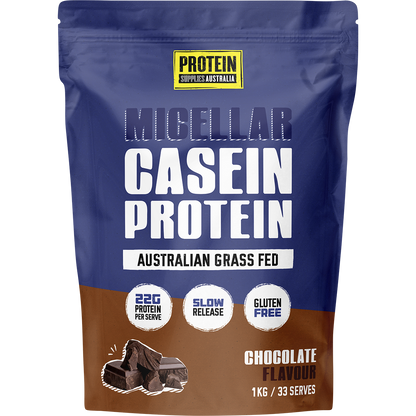 1kg tub of Protein Supplies Australia Micellar Casein Protein in chocolate flavour.