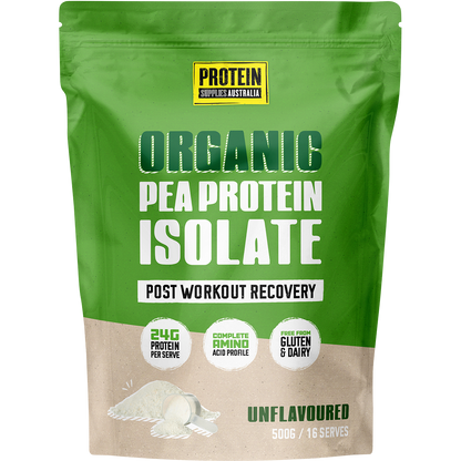 500g tub of Protein Supplies Australia Pea Protein Isolate Unflavoured on a white background.