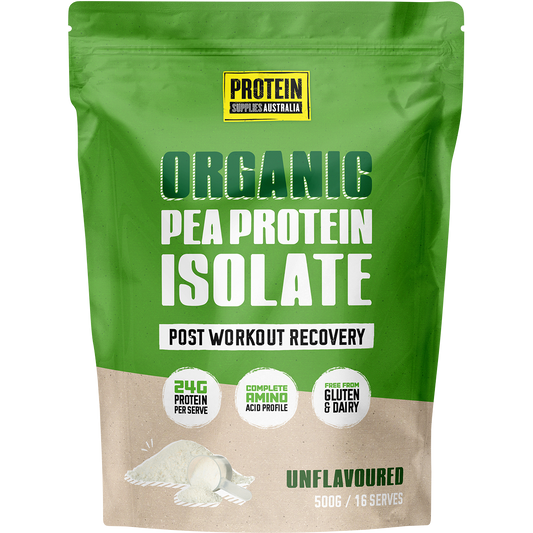500g tub of Protein Supplies Australia Pea Protein Isolate Unflavoured on a white background.