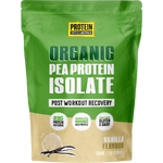 500g tub of Protein Supplies Australia Pea Protein Isolate Vanilla with organic vanilla bean and a white label.