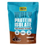 500g pouch of Protein Supplies Australia Chocolate Whey Protein Isolate with a glass of chocolate shake.