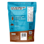 Back of a 1kg bag of Protein Supplies Australia Chocolate Whey Protein Isolate showing nutritional facts and ingredients.