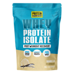 1kg tub of Protein Supplies Australia Vanilla WPI with a white and blue label and vanilla bean illustrations.