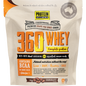 1kg bag of Protein Supplies Australia 360Whey Chocolate WPI and WPC combo with a glass of chocolate protein shake.