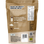 Back of Protein Supplies Australia 500g brown rice protein pouch showing nutritional facts and ingredients.