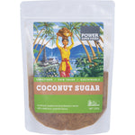 200g bag of Power Super Foods Certified Organic Coconut Sugar with a picture of a coconut and palm tree.