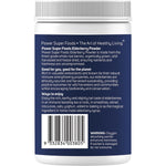 Back of Power Super Foods Elderberry Powder 120g tub with nutrition facts, ingredients, and usage directions.