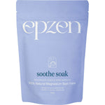 Epzen Soothe Soak 500g bag of magnesium bath flakes with mandarin and cedarwood essential oils.