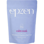 500g bag of Epzen Calm Soak magnesium bath flakes with lavender, sandalwood, and ylang ylang on a white background.