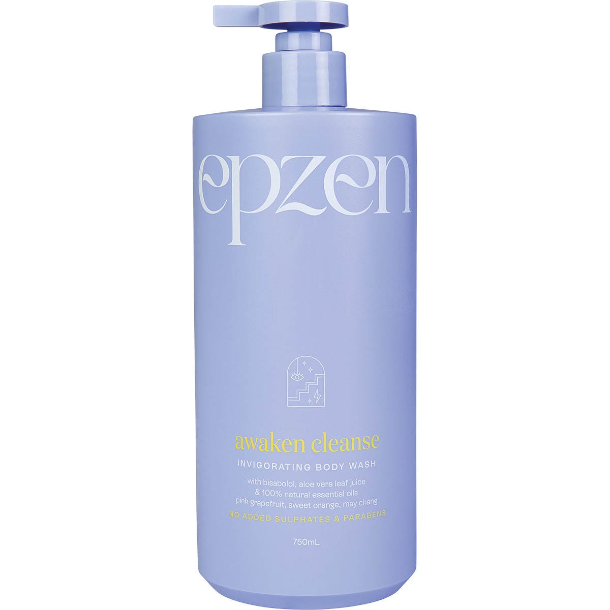 750ml bottle of Epzen Invigorating Awaken Cleanse Body Wash with pink grapefruit and orange essential oils.