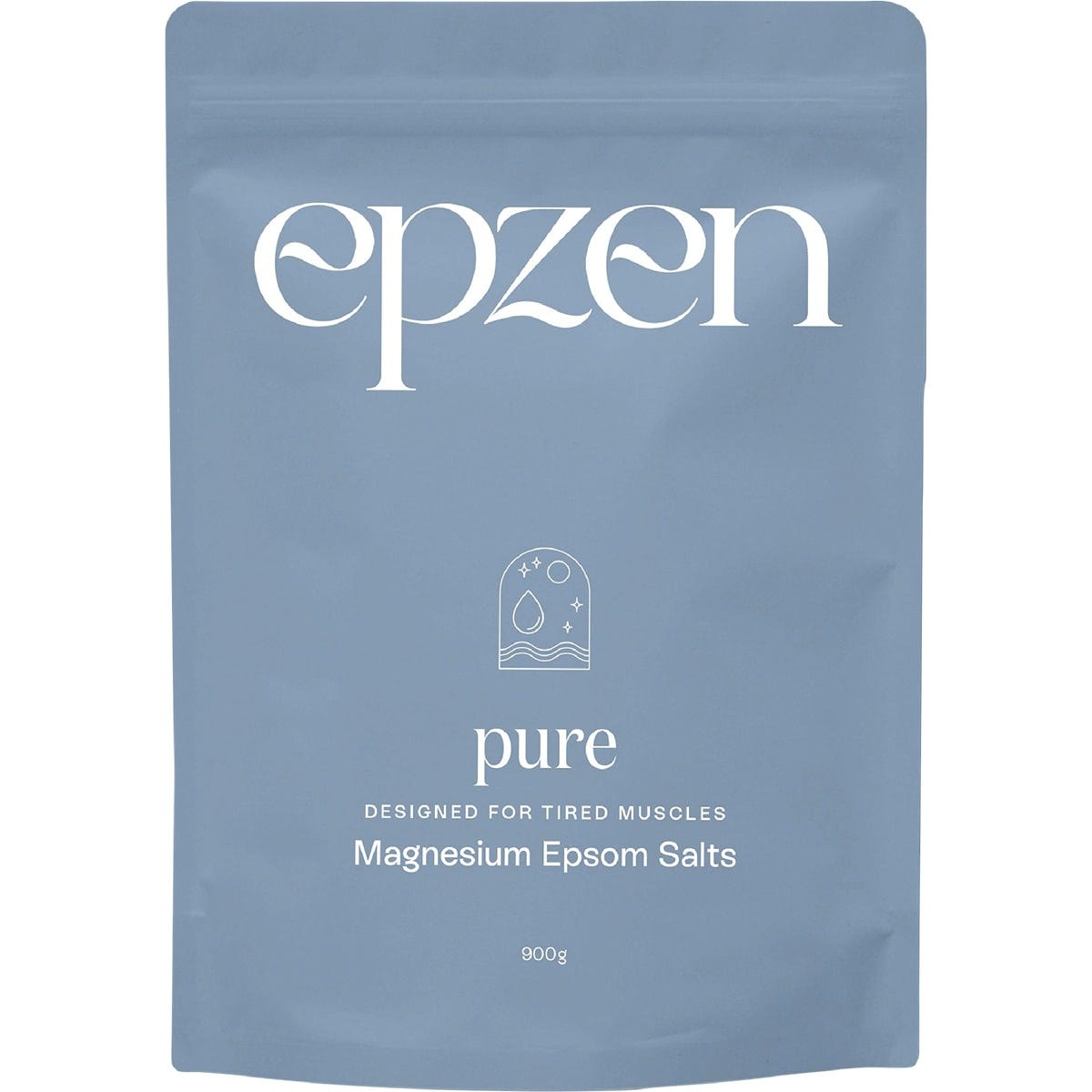 900g bag of Epzen Pure Magnesium Epsom Salts, unscented and natural, for muscle tension and circulation.