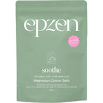 900g bag of Epzen Magnesium Epsom Salts Soothe with clary sage and geranium for tired muscle relief.
