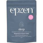 900g bag of Epzen Magnesium Epsom Salts Sleep with lavender and chamomile on a dark background.